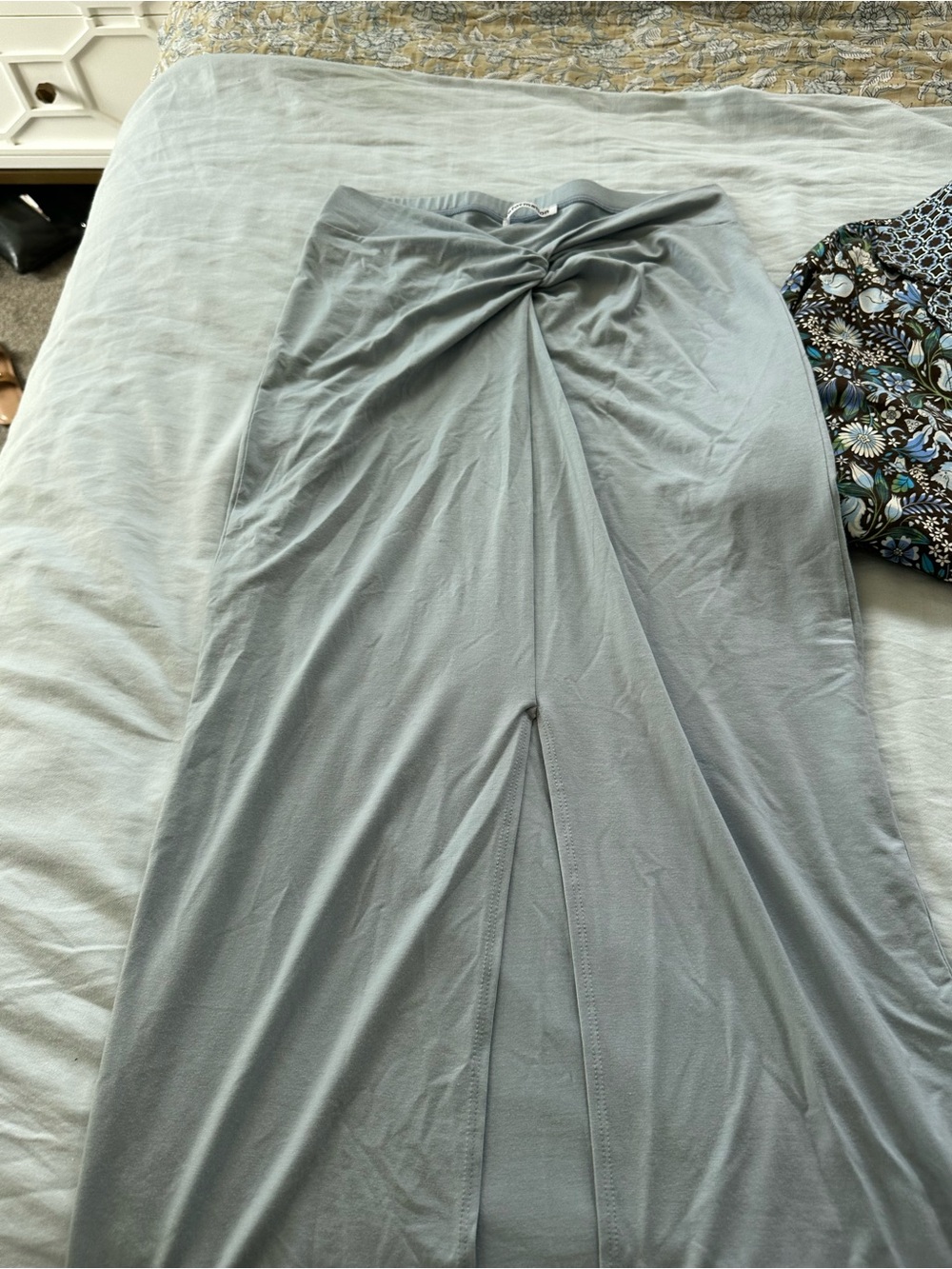 Reformation Light Gray Twist-Front Maxi Skirt